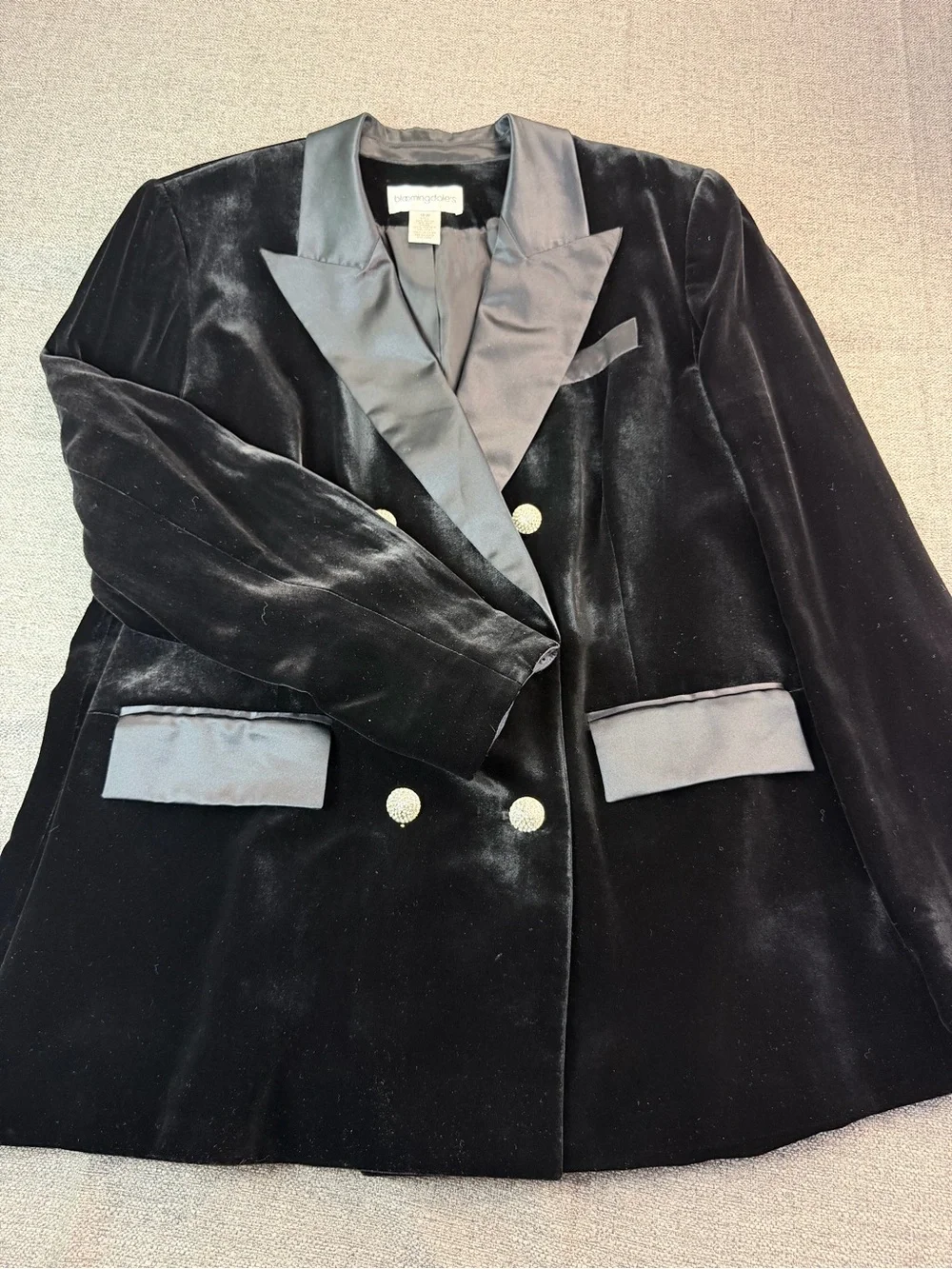 Bloomingdale's Black Velvet Double-Breasted Blazer with Satin Trim - Picture 12 of 12